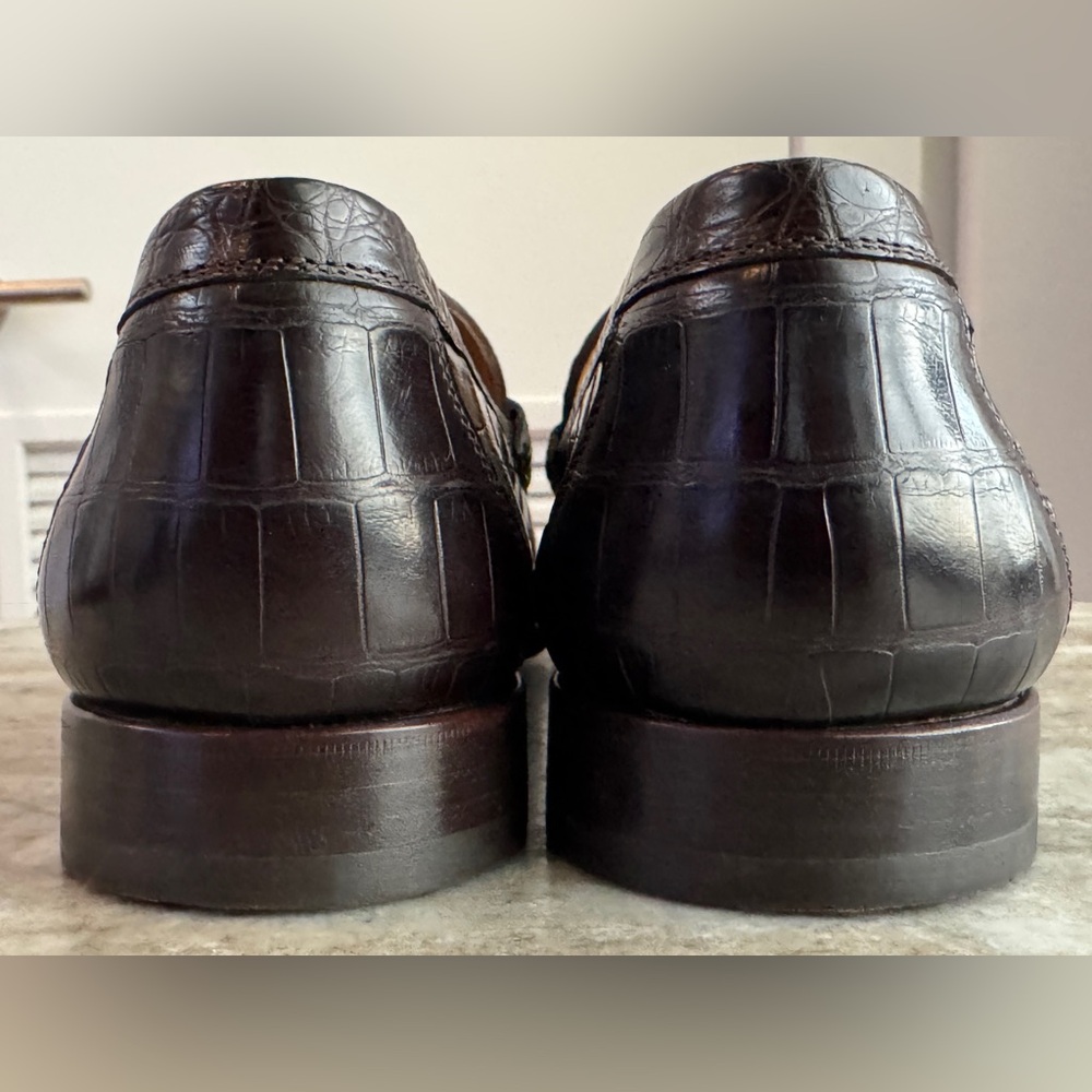 HERMES Crocodile Brown Alligator Leather Penny Loafer Shoes 10 US 43 Euro 9 UK - Picture 6 of 16